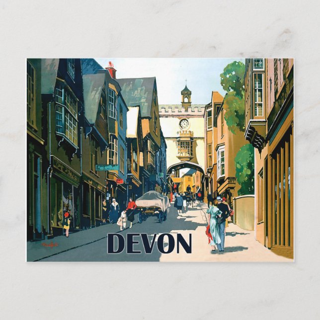 Devon, Häuser im Stadtzentrum, Vintage Postkarte (Vorderseite)