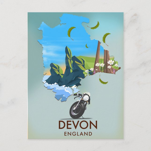Devon Map Travel Poster Postkarte (Vorderseite)
