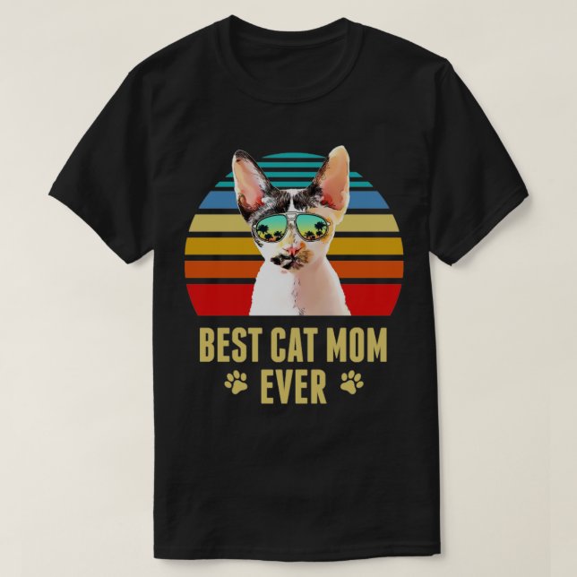 Devon Rex Cat Best Cat Mama je Retro Beach Vibe T-Shirt (Design vorne)