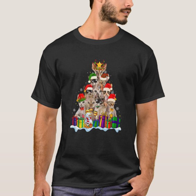 Devon Rex Cat Christmas Santa Hat  Xmas Tree Pajam T-Shirt (Vorderseite)