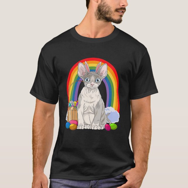 Devon Rex Cat Happy Oaster Eggs Bunny T-Shirt (Vorderseite)