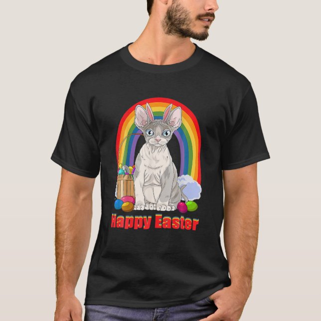 Devon Rex Cat Happy Oaster Eggs Bunny T-Shirt (Vorderseite)