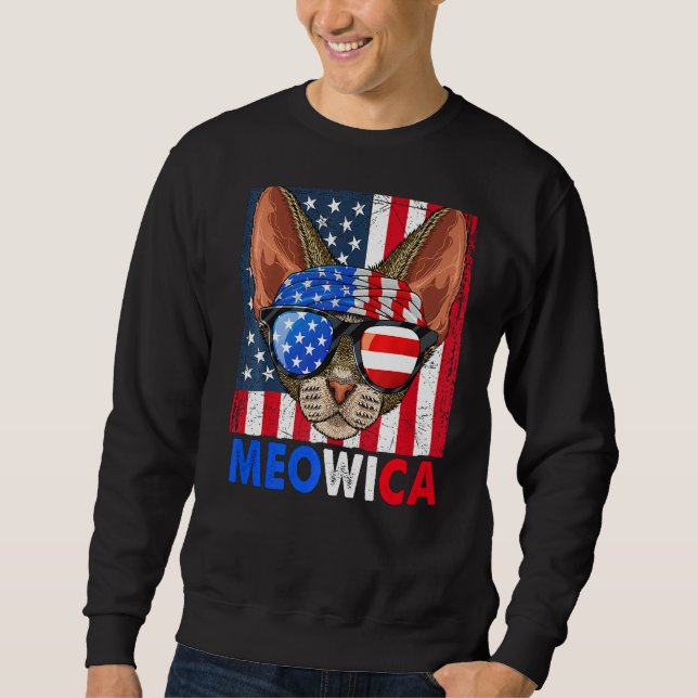 Devon Rex Cat Meowica 4. Juli mit Brillen Ame Sweatshirt (Vorderseite)