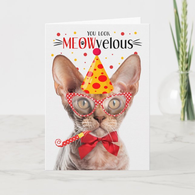 Devon Rex Cat MEOWvelous Birthday Karte (Vorderseite)