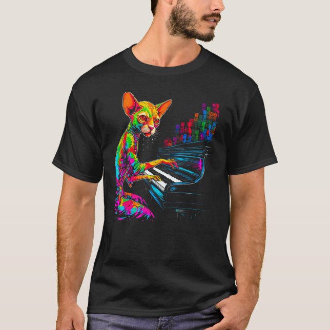 Devon Rex Cat Piano T-Shirt (Vorderseite)