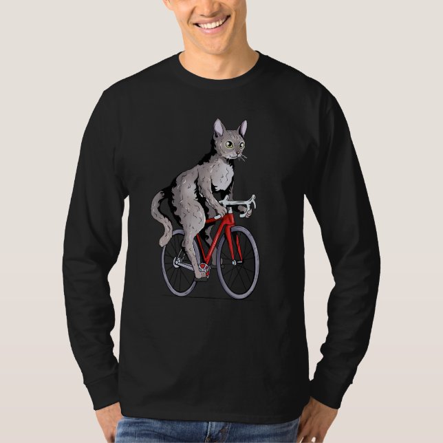 Devon Rex Cat Riding Bicycle Niedlich Biker Cyclis T-Shirt (Vorderseite)