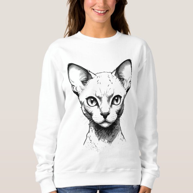 Devon Rex Cat Sketch Women's Sweater Sweatshirt (Vorderseite)