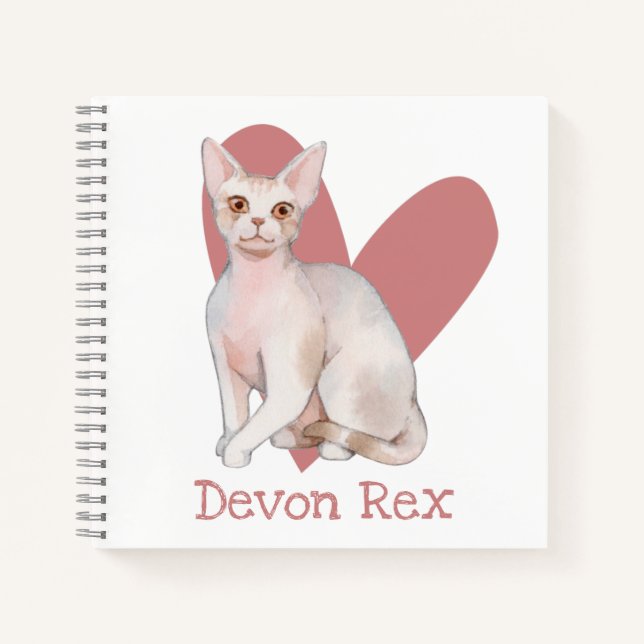 Devon Rex Cat Watercolor Kitty Pink Heart Journal Notizbuch (Vorderseite)