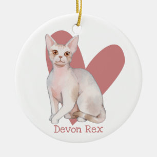Devon Rex Cat Watercolor Kitty Pink Herz Keramik Ornament