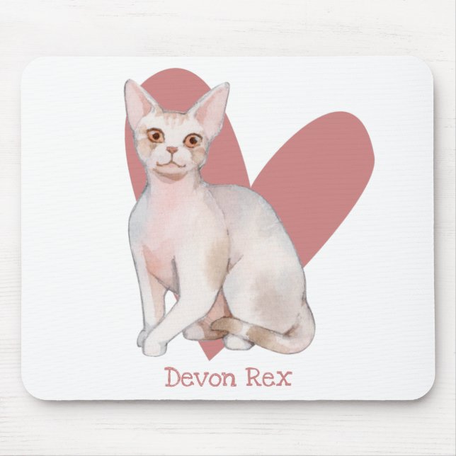 Devon Rex Cat Watercolor Kitty Pink Herz Mousepad (Vorne)