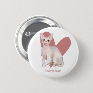 Devon Rex Cat Watercolor Kitty Pink Herztasten Button