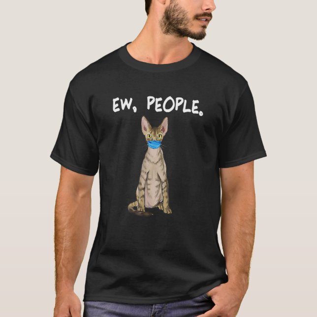 Devon Rex Ew People Cat Tragemaske T-Shirt (Vorderseite)