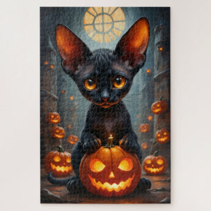 Devon Rex Gothic Halloween-Porträtkunst Puzzle