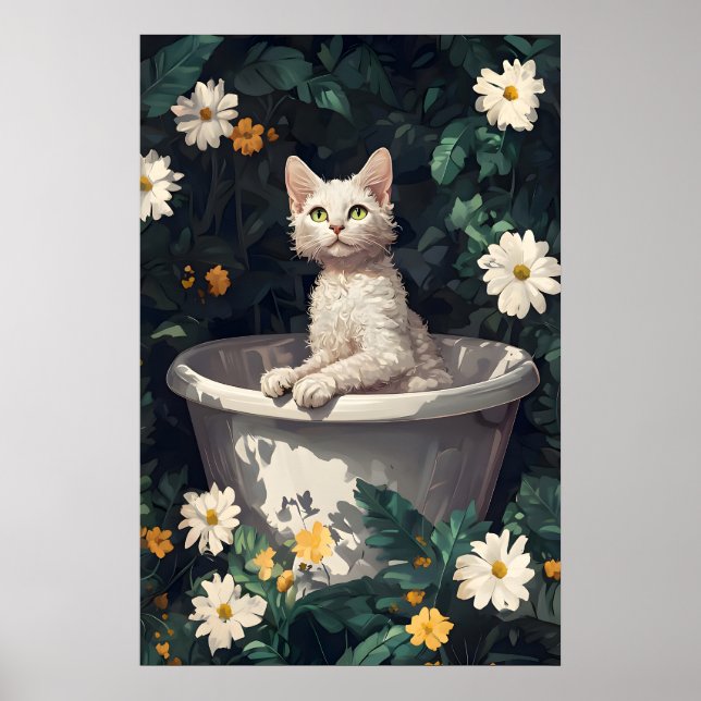 Devon Rex In Bathtub Poster, Funny Cat Poster (Vorne)