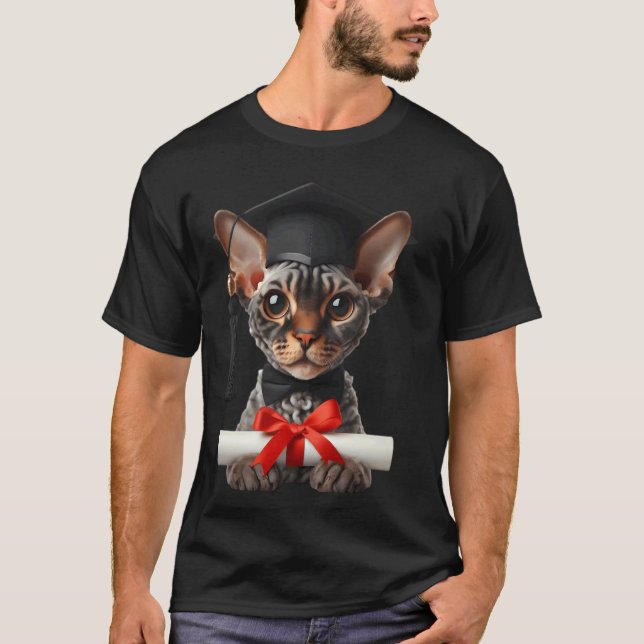 Devon Rex Katze Abschlussfeier Mütze Absolvent Dip T-Shirt (Vorderseite)