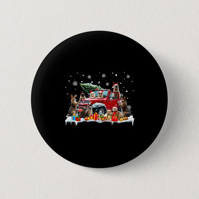 Devon Rex Katze Roter LKW Weihnachtsbaum Santa Häs Button (Vorderseite)