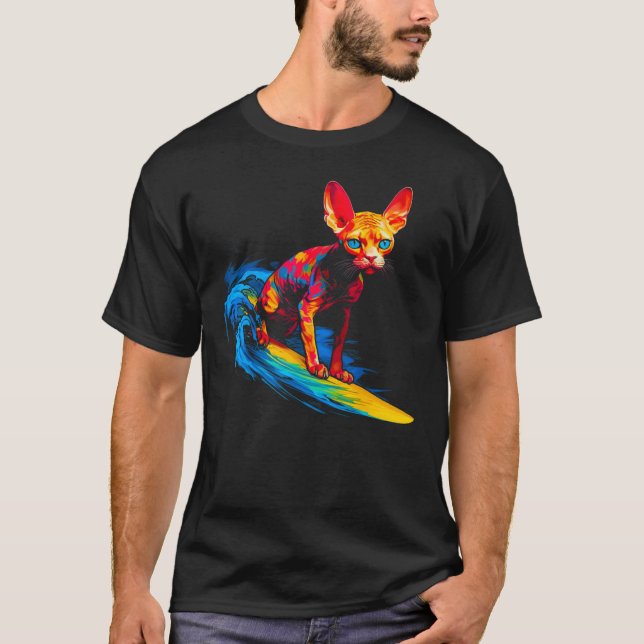 Devon Rex Katze surft T-Shirt (Vorderseite)