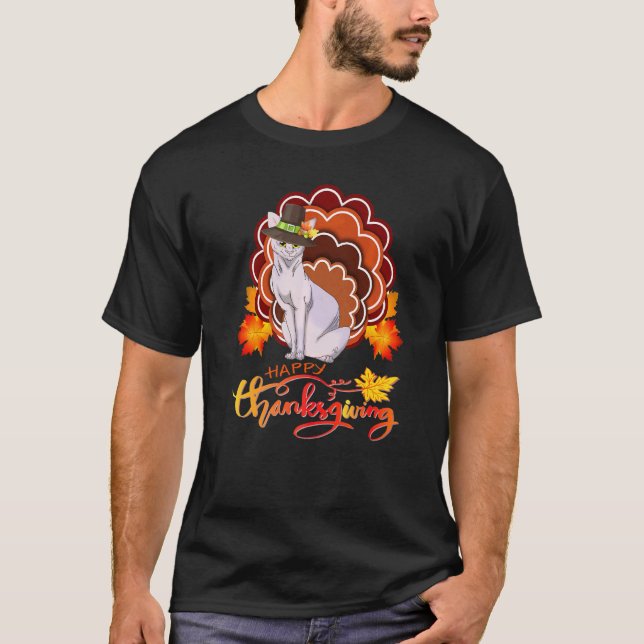 Devon Rex Katze Truthahn Frohes Erntedankfest T-Shirt (Vorderseite)