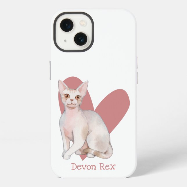 Devon Rex Katze Wasserfarbe Kitty Rosa Herz iPhone Hülle (Rückseite)