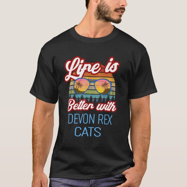 Devon Rex Retro Sunset Life besser mit Devon R T-Shirt (Vorderseite)
