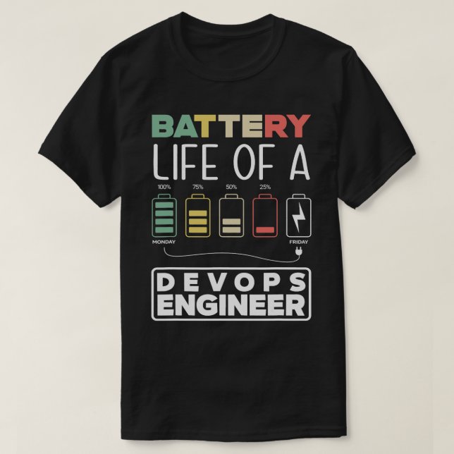 DevOps Engineer Battery Life Cloud Computing T-Shirt (Design vorne)