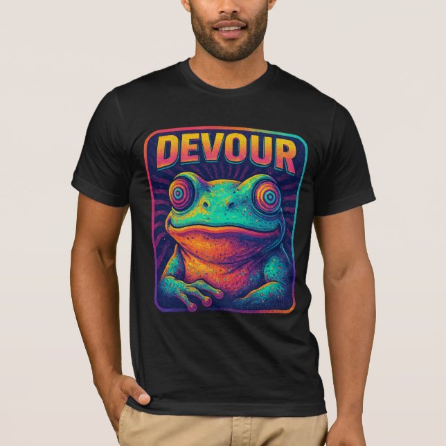 DEVOUR – Hypnotisches Retro-Frosch-Pixel-Art-Desig T-Shirt (Vorderseite)