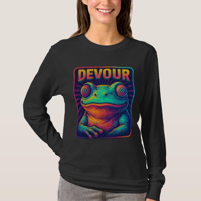 DEVOUR – Hypnotisches Retro-Frosch-Pixel-Art-Desig T-Shirt (Vorderseite)