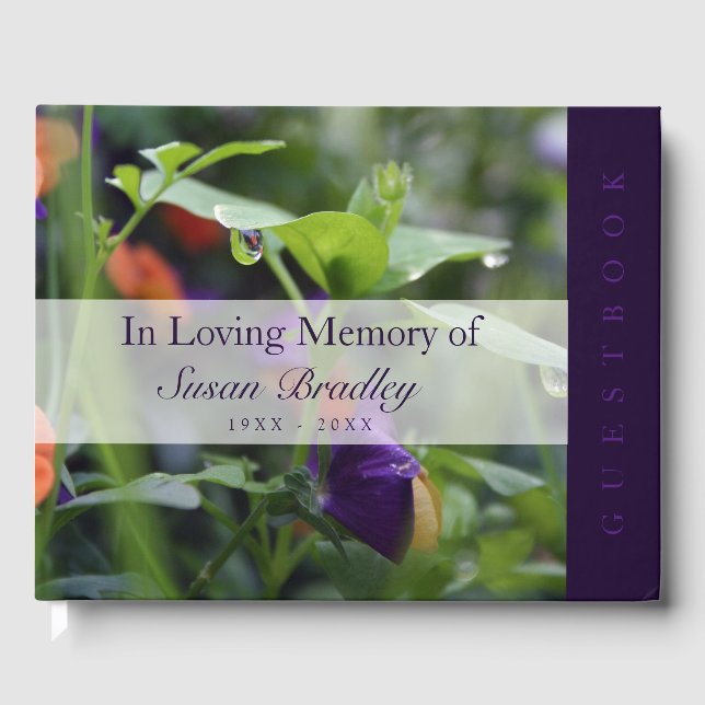Dewdrop Pansy Celebration Life Love Memory HCGB Gästebuch (Vorderseite)