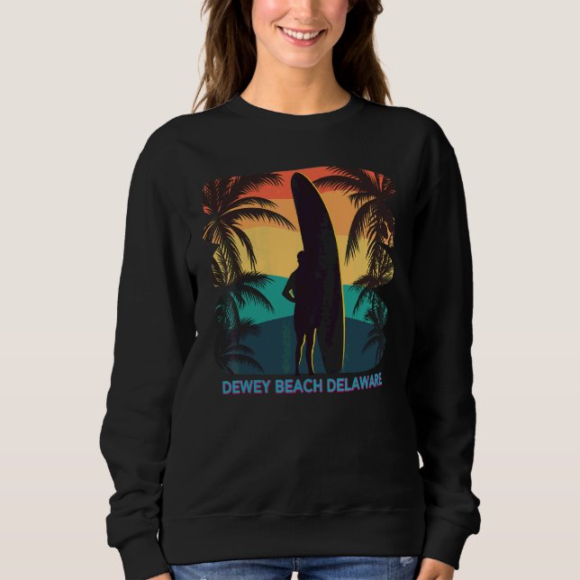 Dewey Beach Delaware De Palm Tree Surfboard Surfer Sweatshirt (Vorderseite)