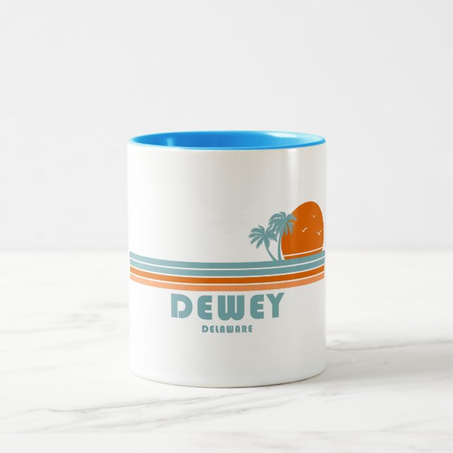 Dewey Beach Delaware Sun Palm Trees Zweifarbige Tasse (Mittel)