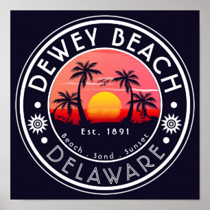 Dewey Beach Delaware Sunset Beach Palm Tree 80er Poster