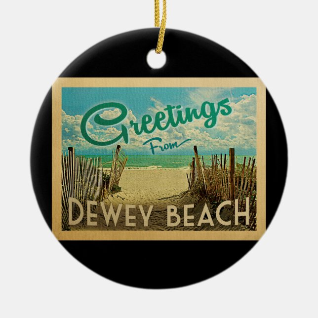 Dewey Beach Vintage Travel Keramik Ornament (Vorne)