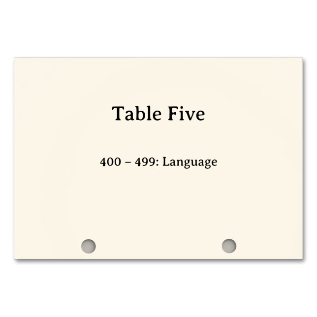 Dewey-Dezimal-System-Kartenkatalog-Tabellennummern Tischnummer (Vorderseite)