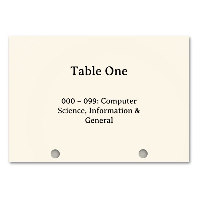 Dewey-Dezimal-System-Kartenkatalog-Tabellennummern Tischnummer (Vorderseite)