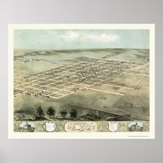 DeWitt, IA Panoramic Map - 1868 Poster (Vorne)