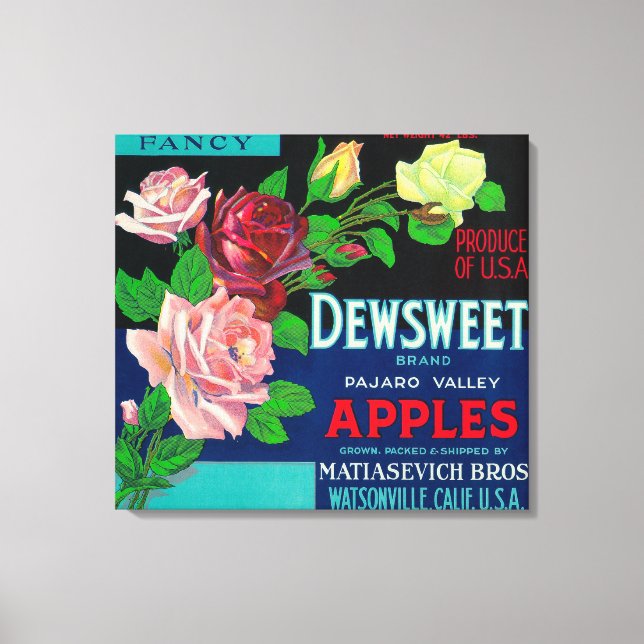Dewsweet Apple Crate LabelWatsonville, CA Leinwanddruck (Vorderseite)