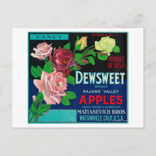 Dewsweet Apple Crate LabelWatsonville, CA Postkarte