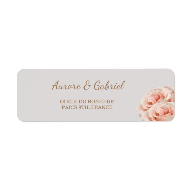 Dewy Pink Rose blüht Gray Wedding Address Label (Vorne)