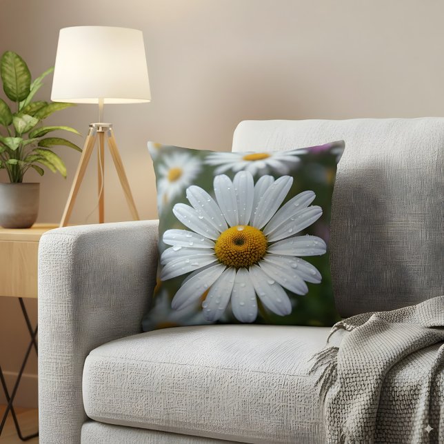 Dewy White Daisy Blume Nah-Up Nature Fotograf Kissen (Von Creator hochgeladen)