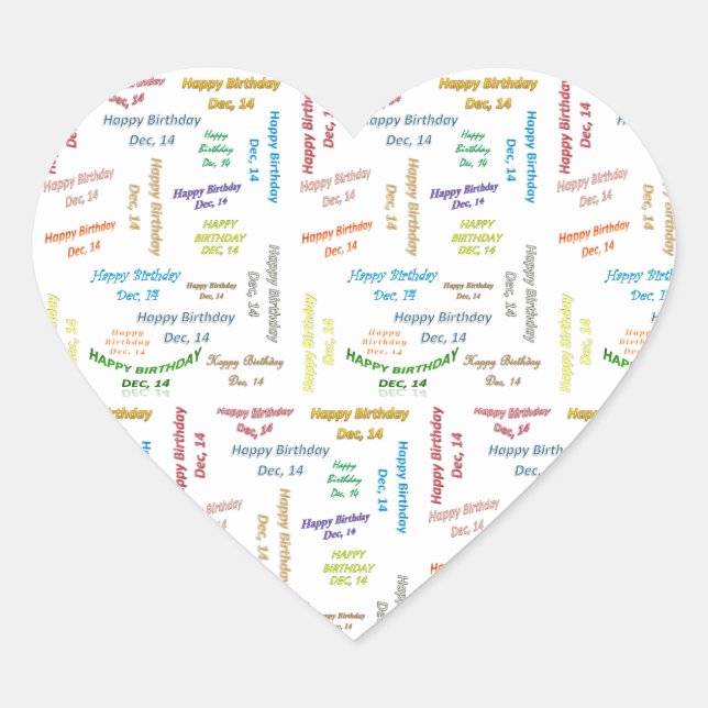 Dezember, 14 Geburtstagsticker Herz-Aufkleber (Vorderseite)