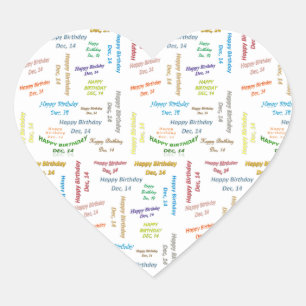 Dezember, 14 Geburtstagsticker Herz-Aufkleber