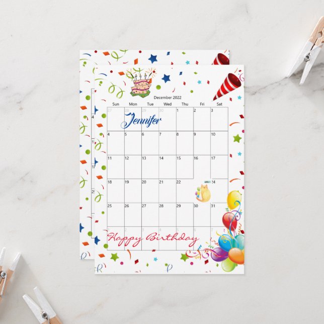 Dezember 2022 Terminkalender Glückwunsch Einladung (Vorderseite/Rückseite Beispiel)