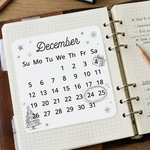 Dezember 2027 Flex Start Kalender  Quadratischer Aufkleber