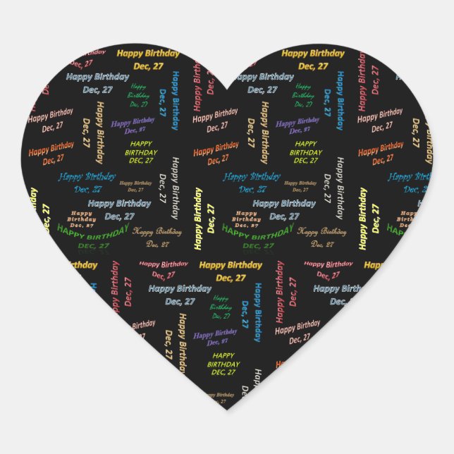 Dezember, 27 Geburtstagsaufkleber Herz-Aufkleber (Vorderseite)