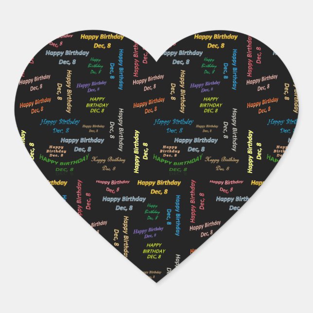 Dezember, 8 Geburtstagsticker Herz-Aufkleber (Vorderseite)