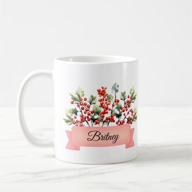 Dezember Birth Holly Blume Personalisiert Kaffeetasse (Links)
