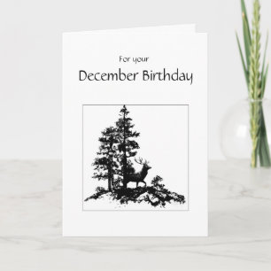 Dezember Birthday Forest Stag Hirsche Natur Szene Karte