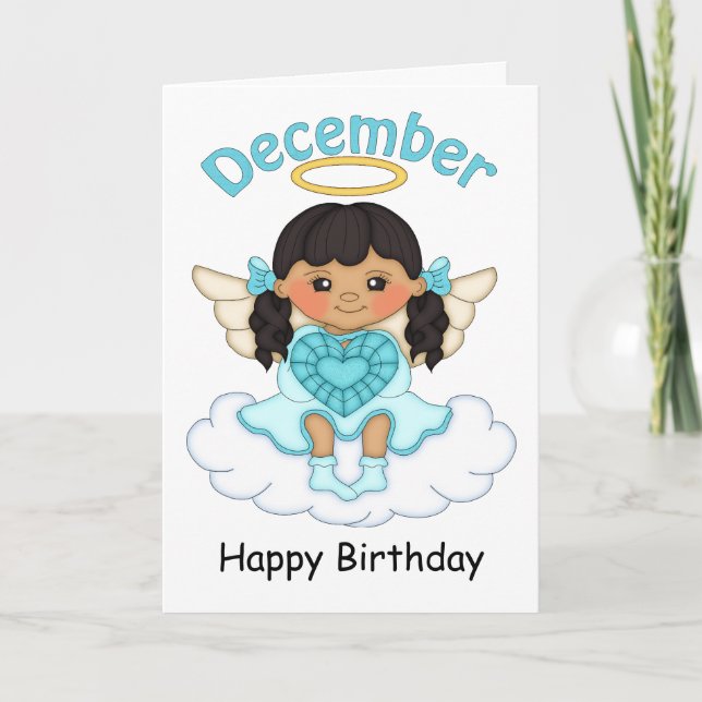 Dezember Birthstone Angel Black Birthday Card Karte (Vorderseite)