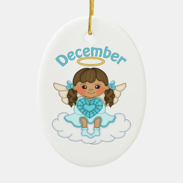 Dezember Birthstone Angel Brünett Keramik Ornament (Vorne)