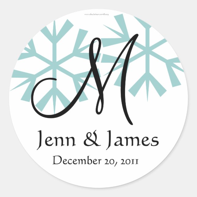 Dezember Blue Snowflakes Monogram M Siegel Runder Aufkleber (Vorderseite)